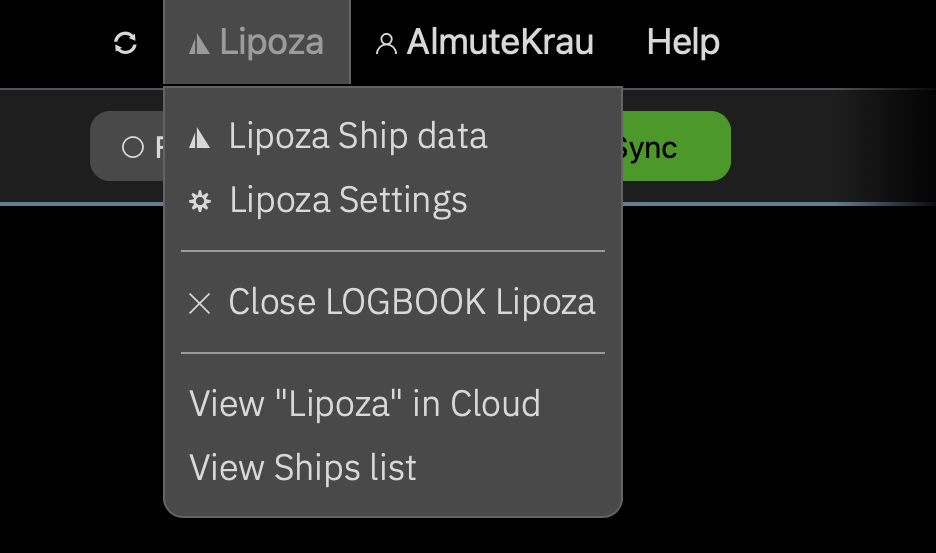 Menu command to close the logbook of the active ship