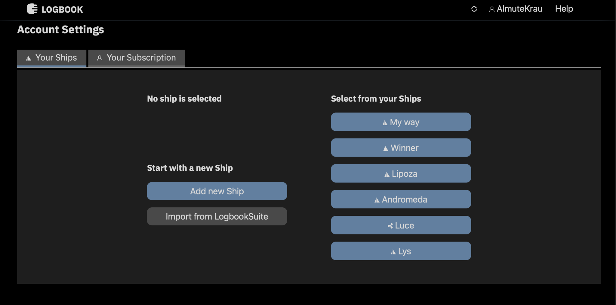 Selection of a ship