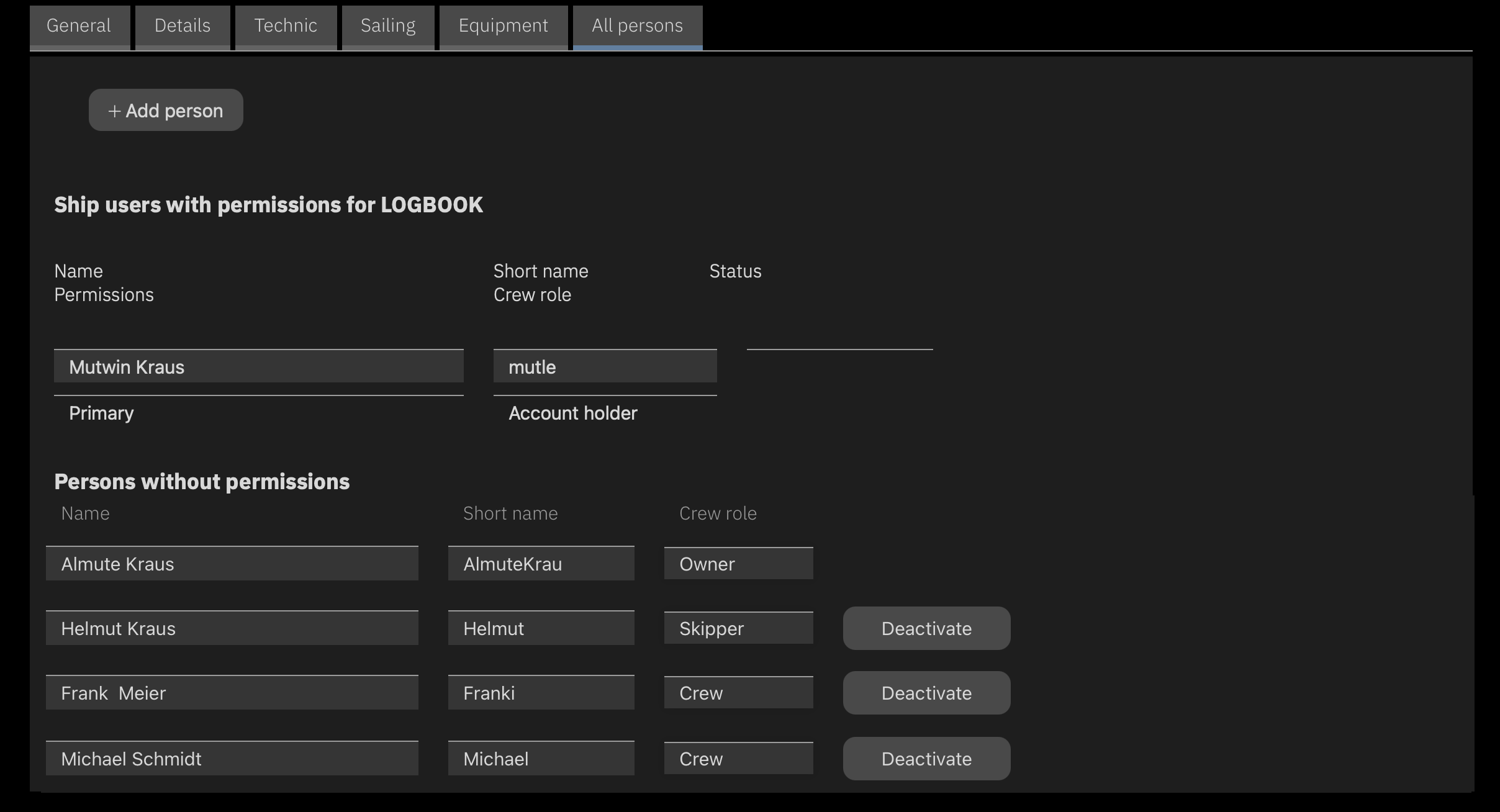 The person list in the <strong>Ship data</strong>