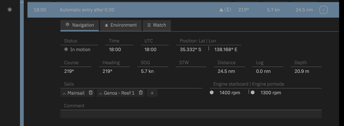 The data view of a log entry