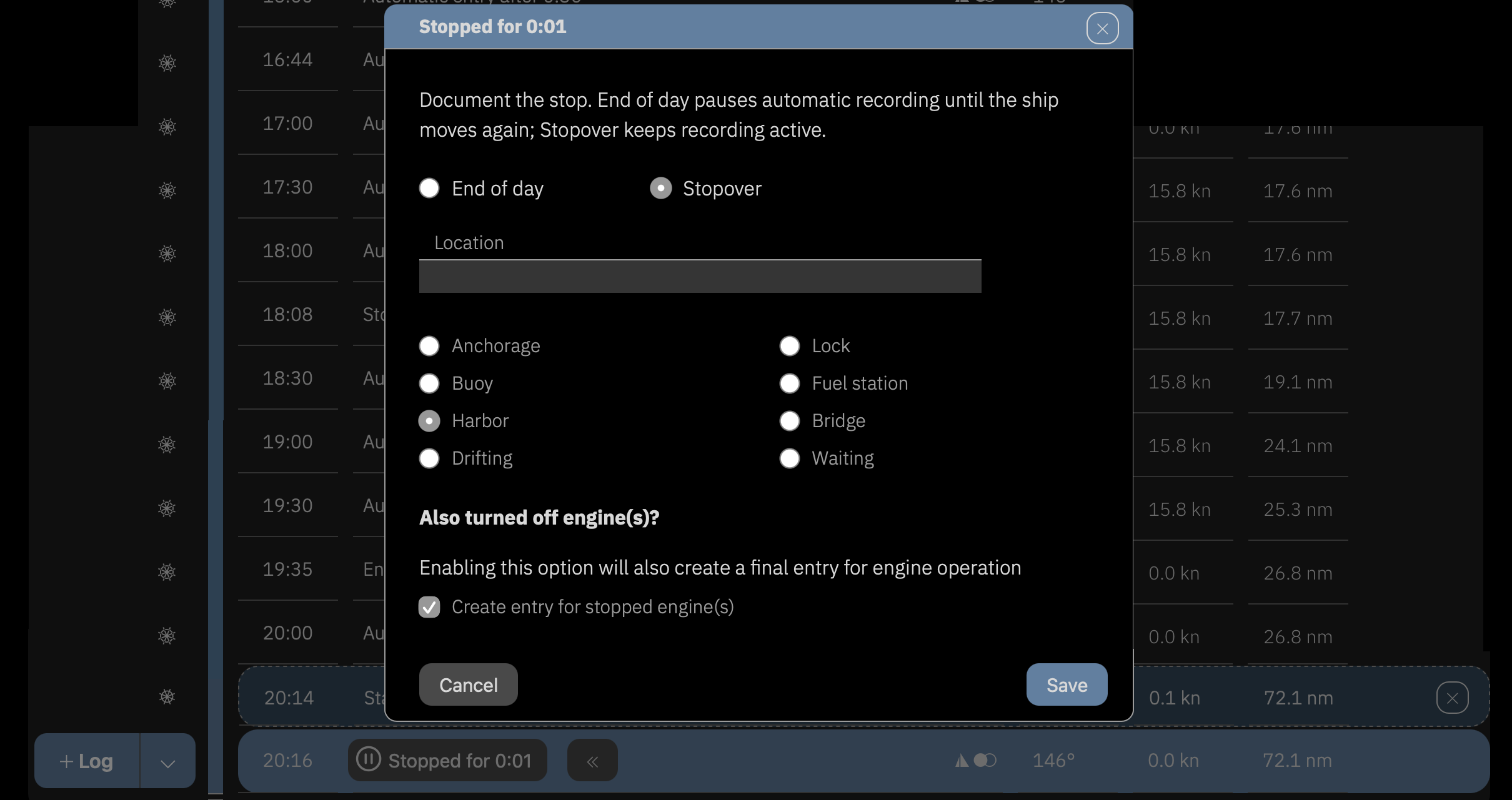Stop dialog